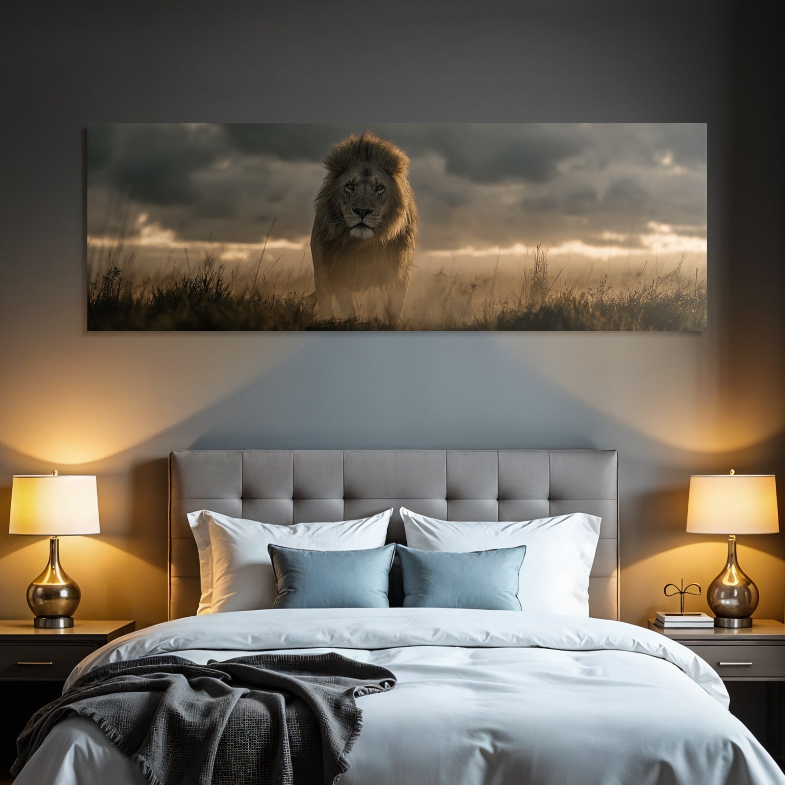 Lion Im Feld Mit Dramatischem Himmel