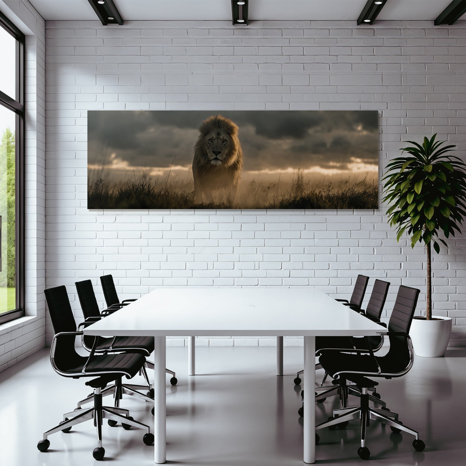 Lion Im Feld Mit Dramatischem Himmel