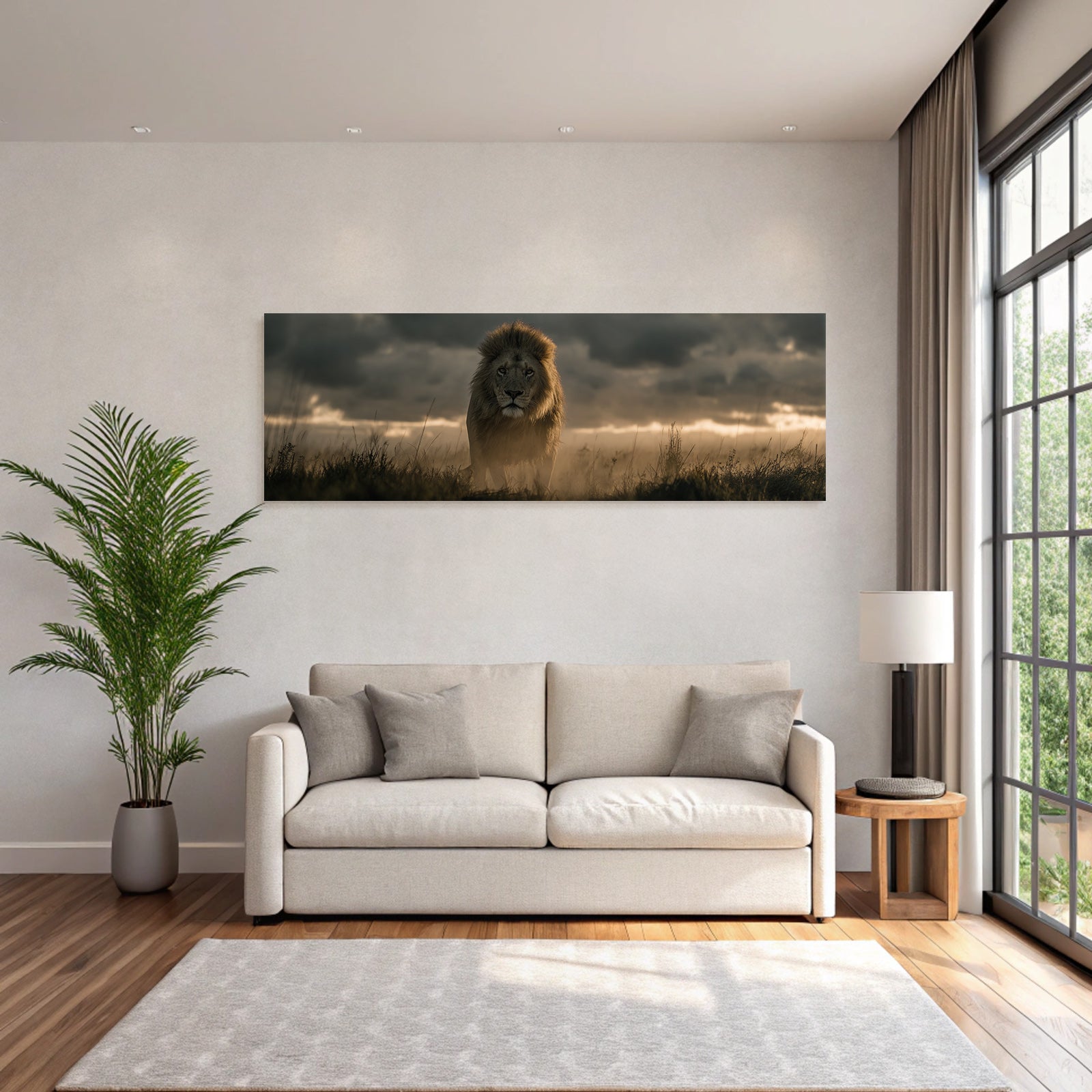 Lion Im Feld Mit Dramatischem Himmel