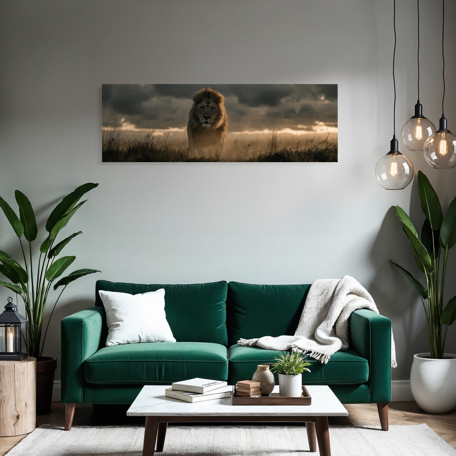 Lion Im Feld Mit Dramatischem Himmel