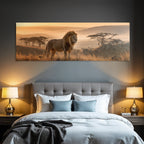 Lion Im Savanne Bei Sonnenuntergang Mit Goldenen Hüs