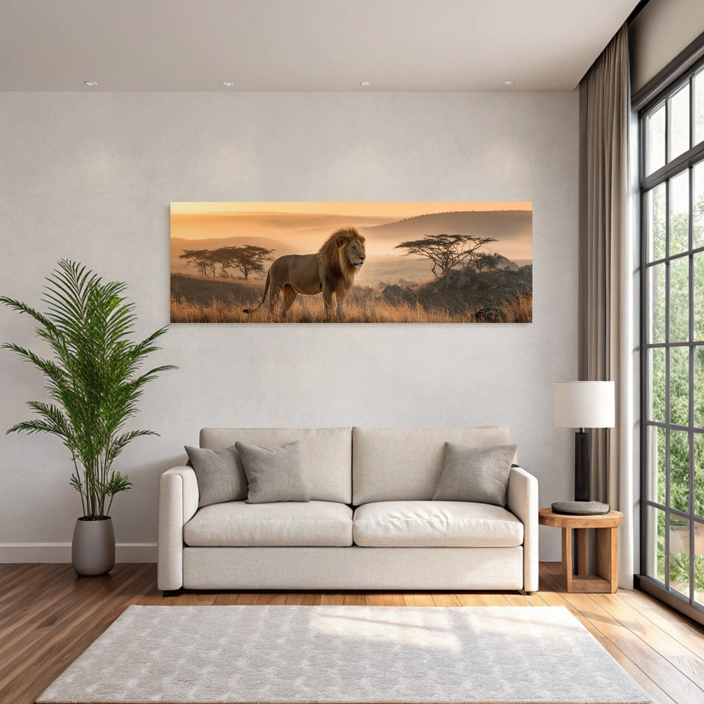 Lion Im Savanne Bei Sonnenuntergang Mit Goldenen Hüs