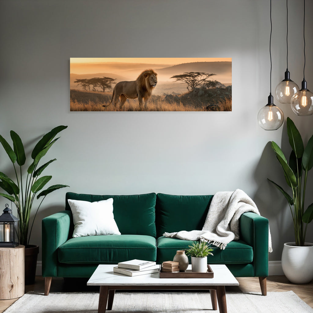 Lion Im Savanne Bei Sonnenuntergang Mit Goldenen Hüs