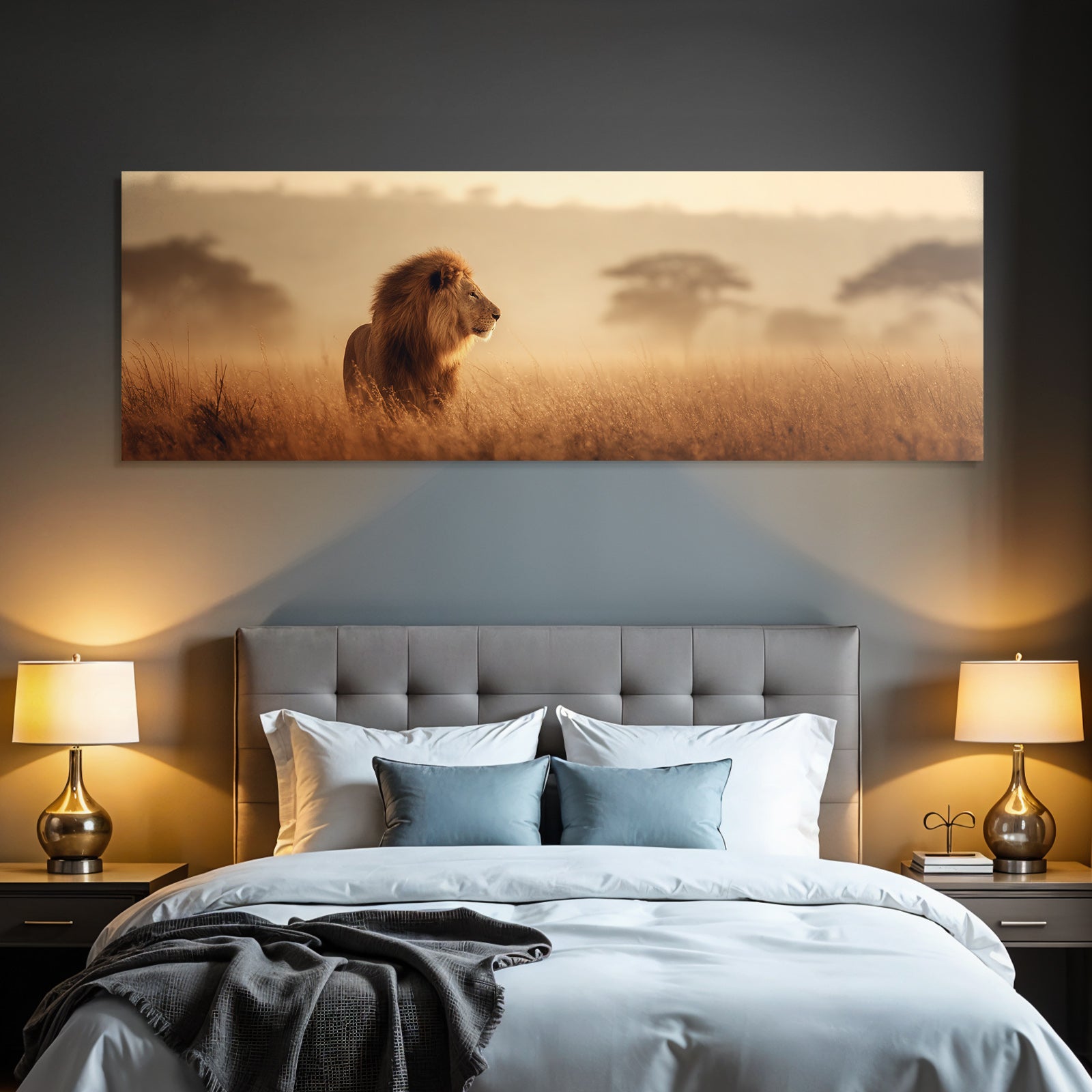 Lion Im Savannengebiet Bei Sonnenaufgang Oder Sonnenuntergang