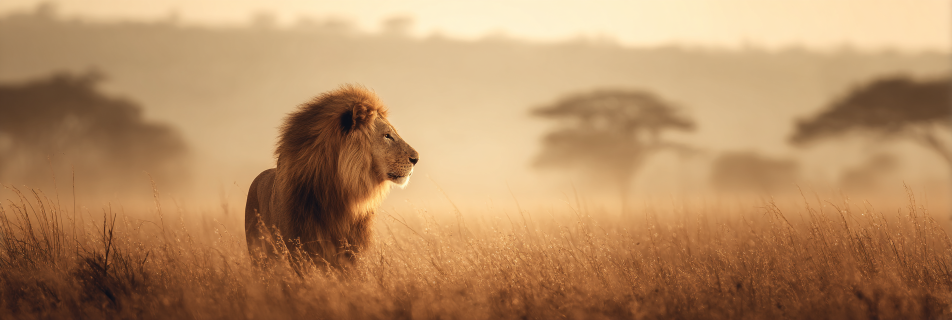 Lion Im Savannengebiet Bei Sonnenaufgang Oder Sonnenuntergang | Safari und Wildtiere | Tiere