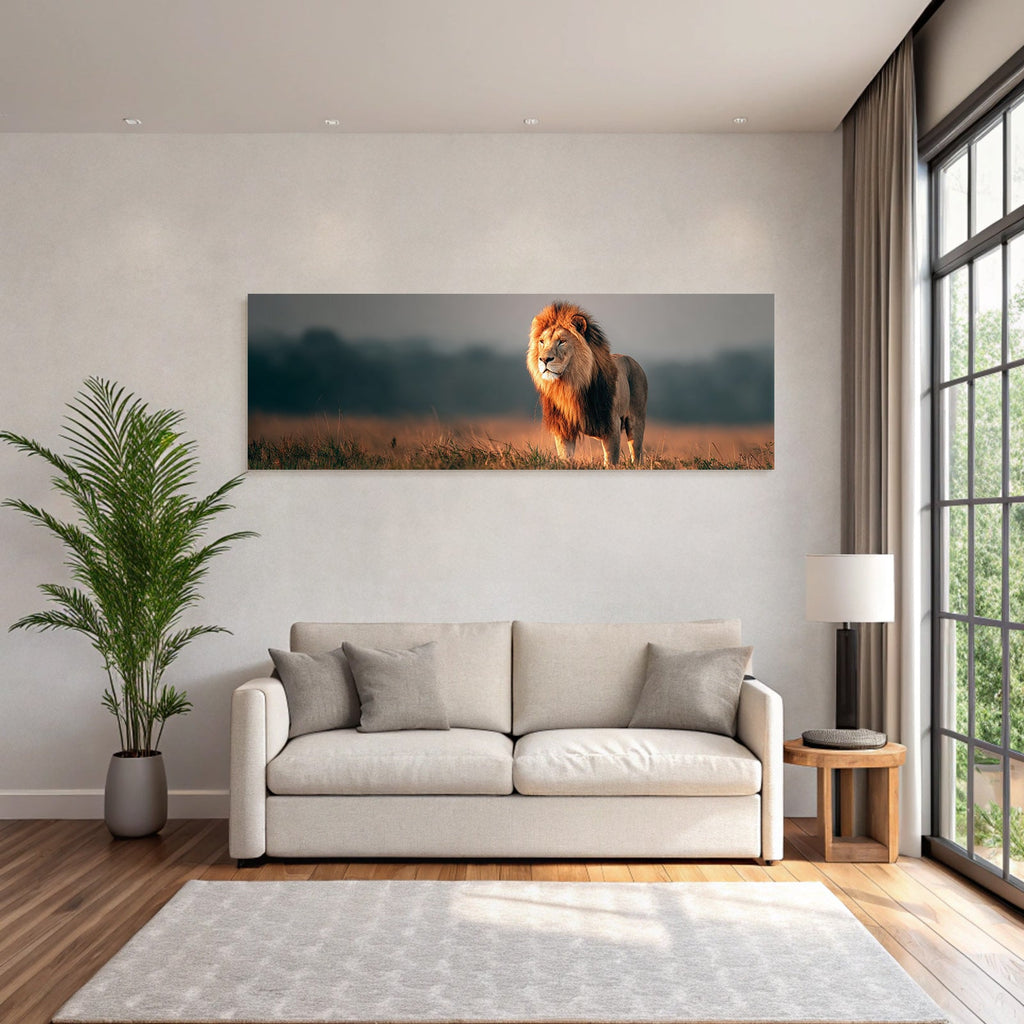 Lion In Grassy Field Natural Habitat Warm Lighting
