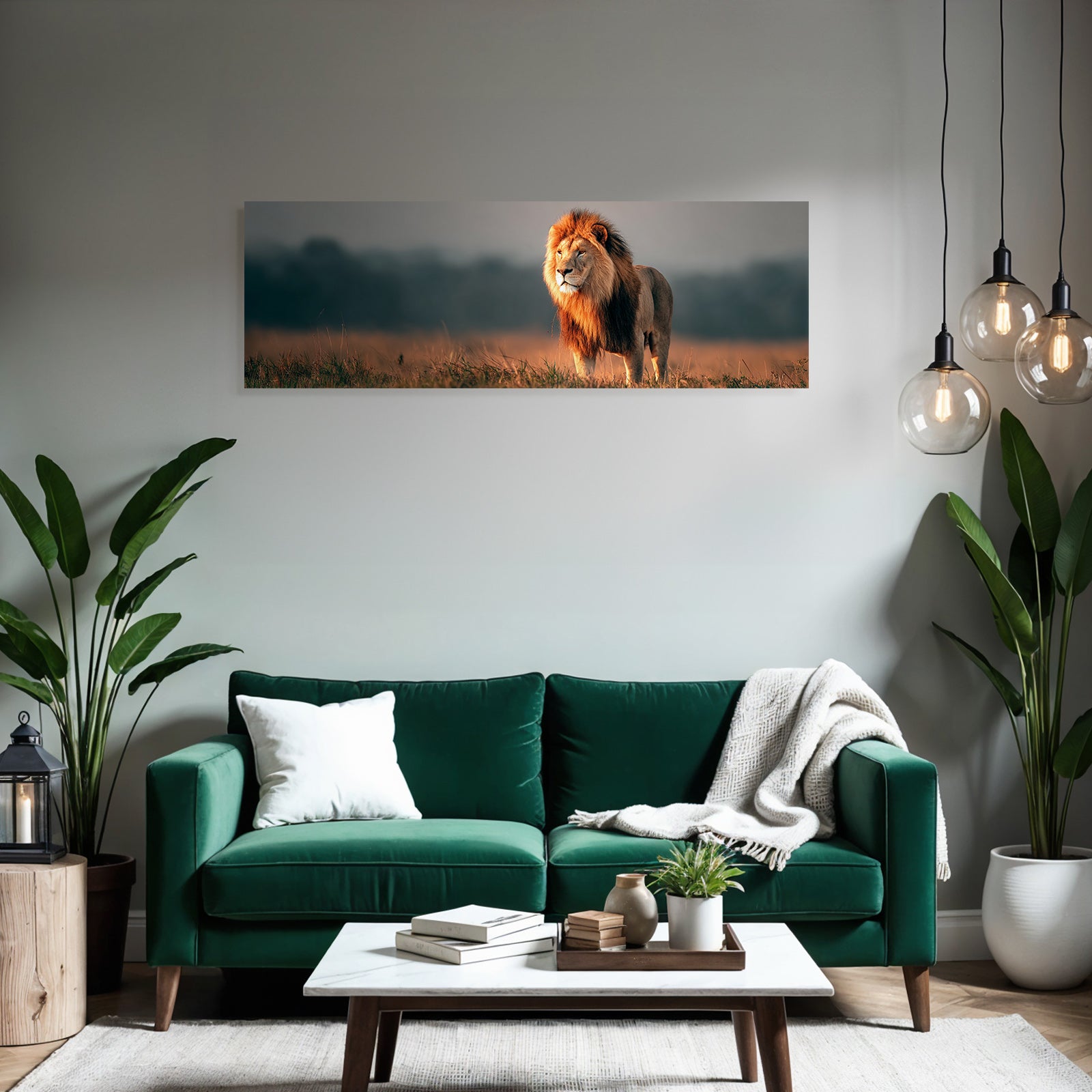 Lion In Grassy Field Natural Habitat Warm Lighting