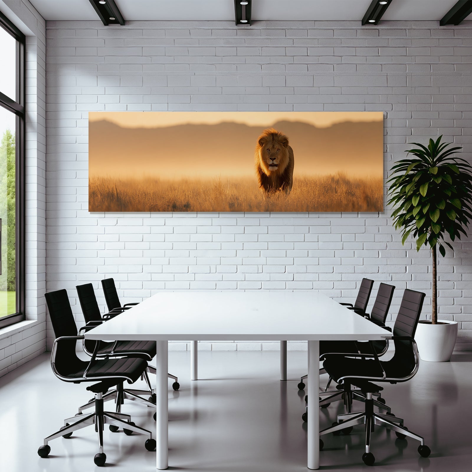 Löwe Im Goldenen Landscape Savanne Sonnenaufgang Sonnenuntergang