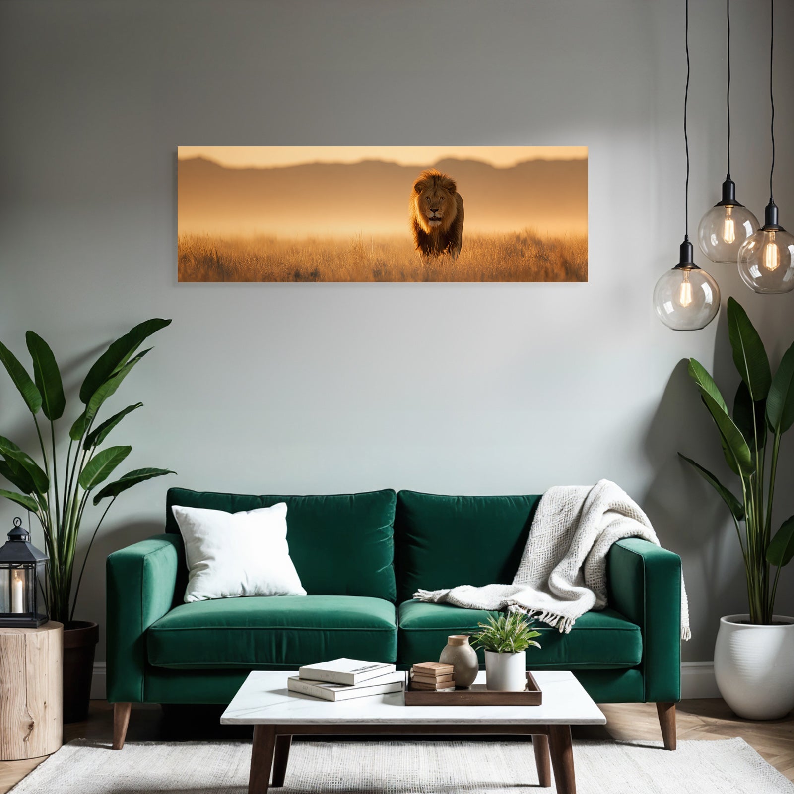 Löwe Im Goldenen Landscape Savanne Sonnenaufgang Sonnenuntergang