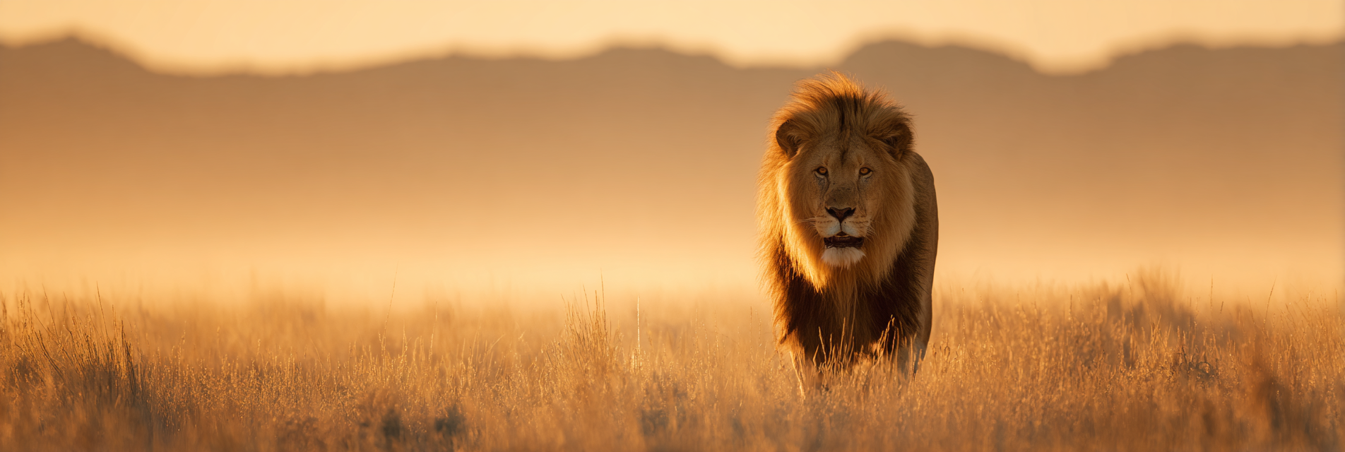 Löwe Im Goldenen Landscape Savanne Sonnenaufgang Sonnenuntergang | Safari und Wildtiere | Tiere