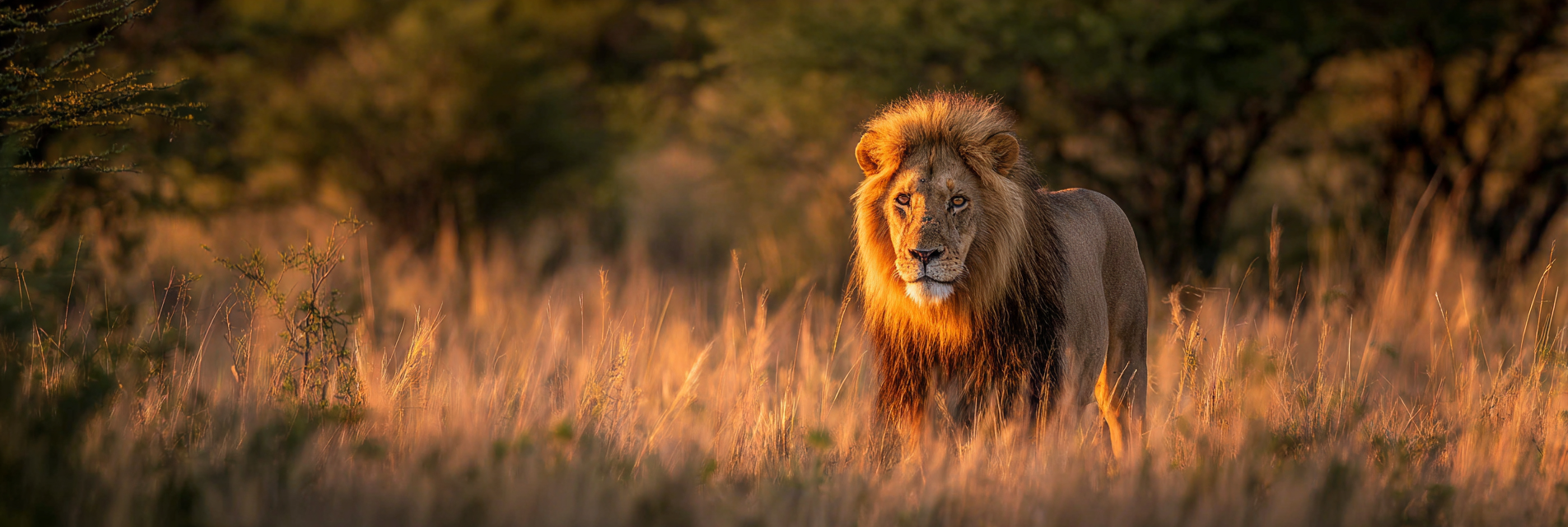 Löwe Im Gras Bei Sonnenuntergang | Safari und Wildtiere | Tiere