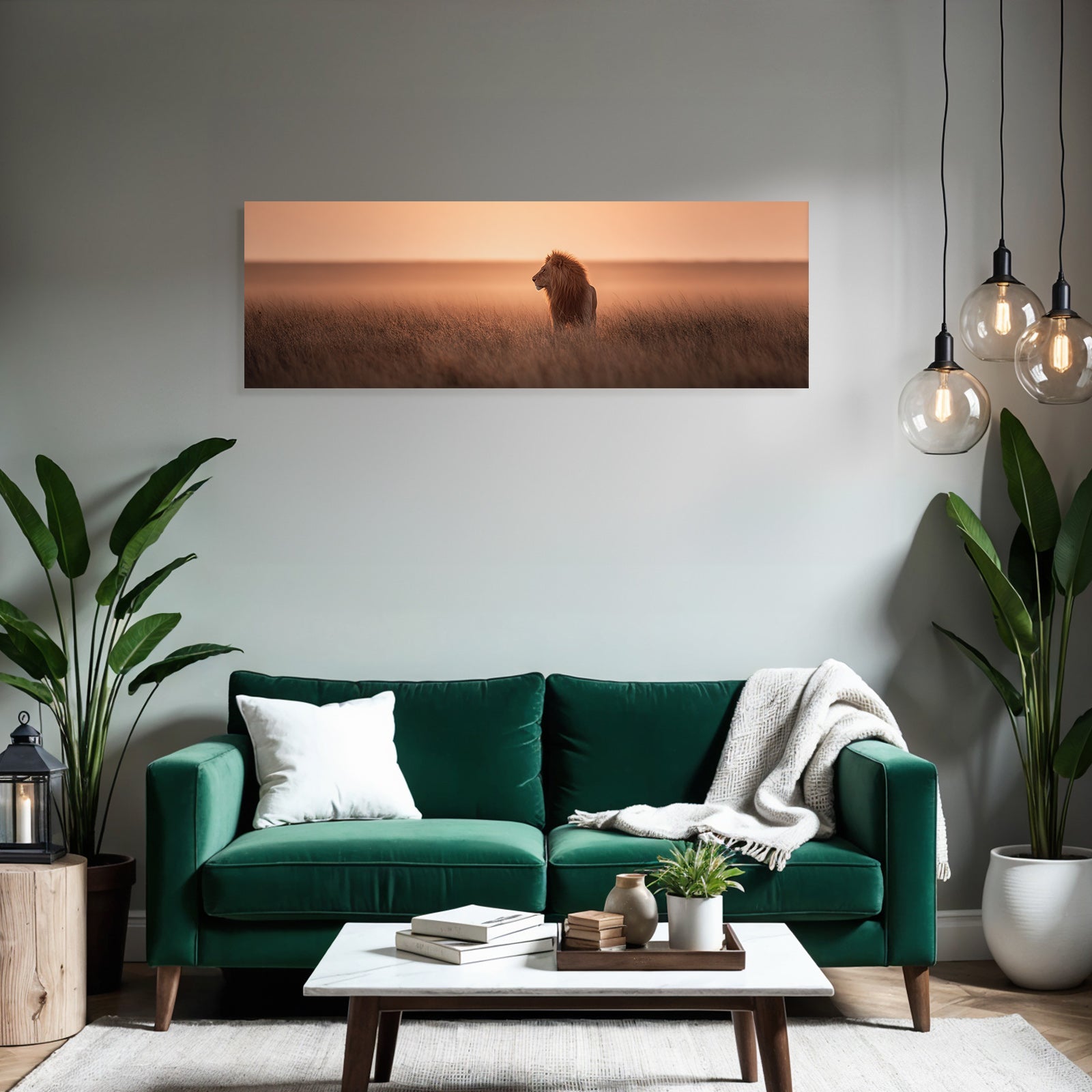 Löwe Im Grünen Feld Bei Sonnenuntergang