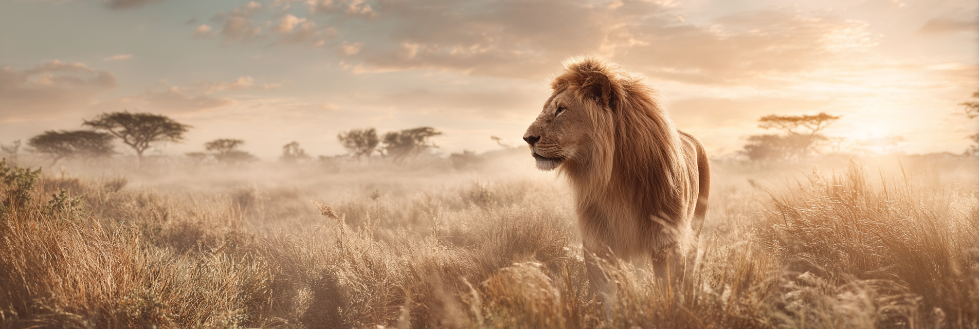 Löwe Im Savanne Bei Sonnenuntergang | Safari und Wildtiere | Tiere