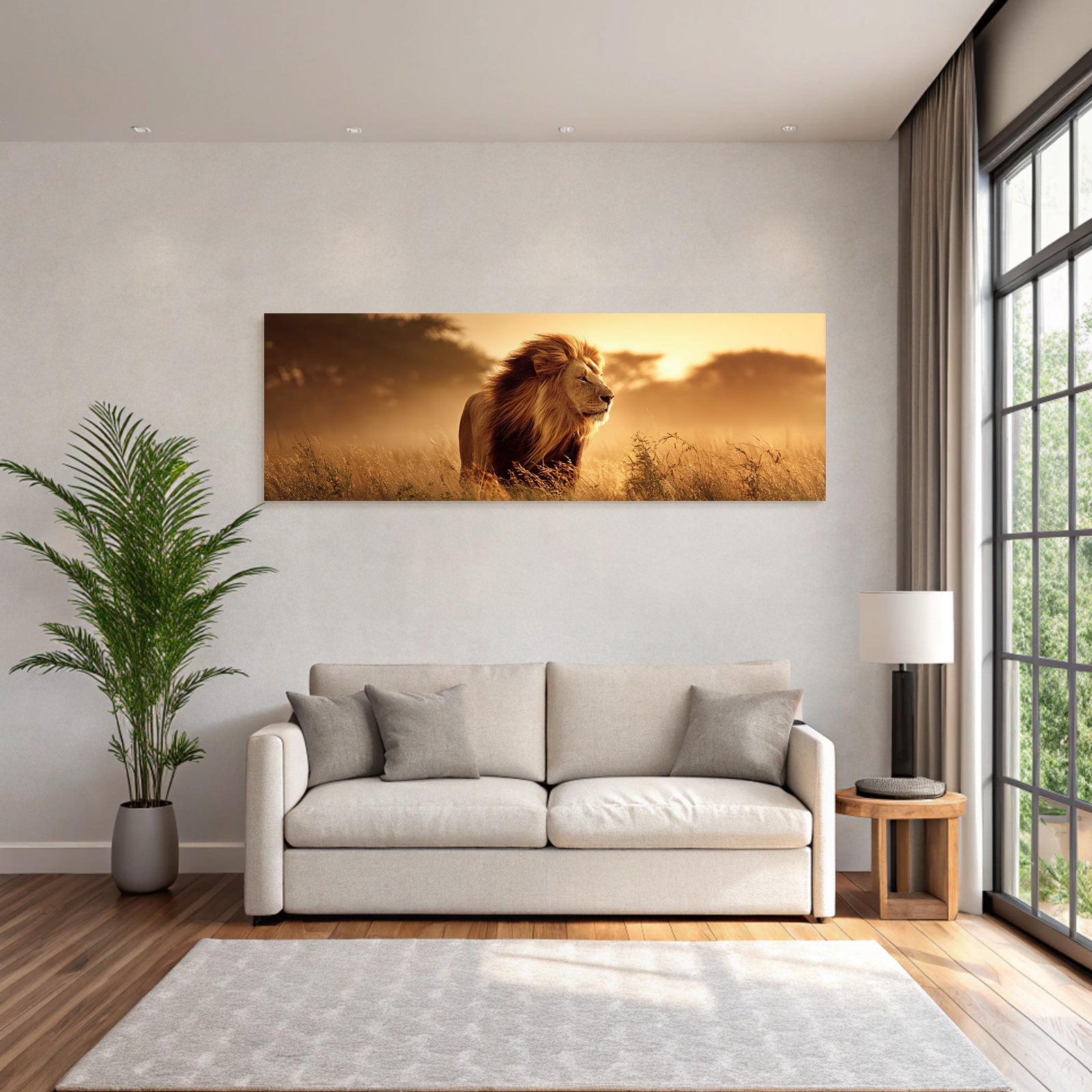 Löwe In Der Natur Im Goldenen Stundenlicht Mit Hohem Gras