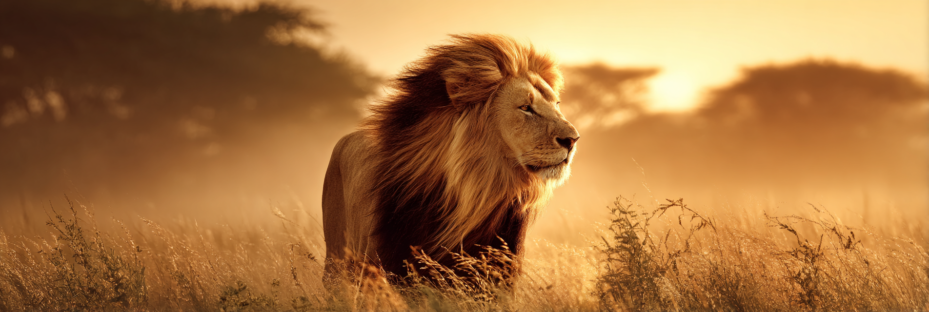 Löwe In Der Natur Im Goldenen Stundenlicht Mit Hohem Gras | Safari und Wildtiere | Tiere