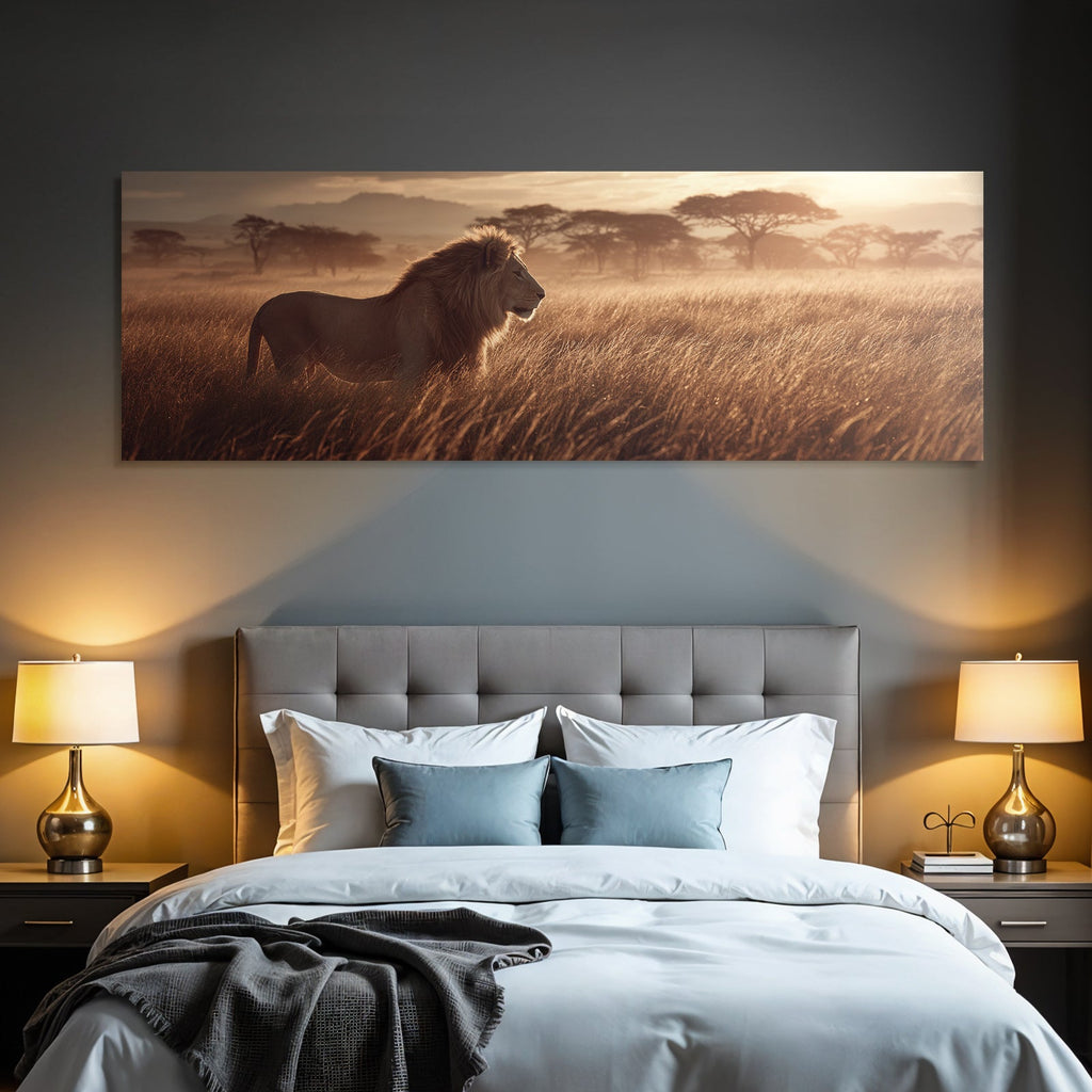Löwen Im Goldenen Savannenlandschaft Bei Sonnenuntergang