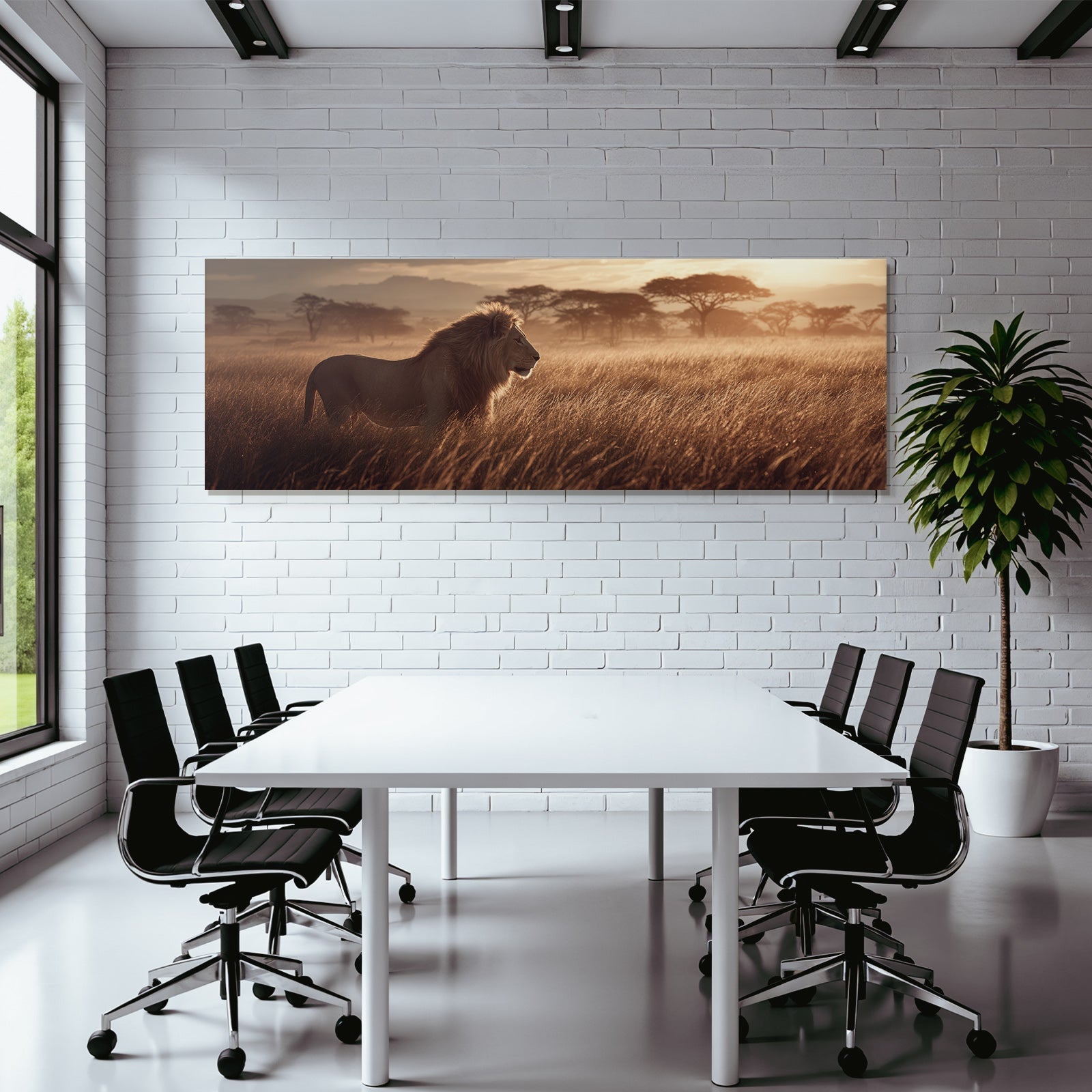 Löwen Im Goldenen Savannenlandschaft Bei Sonnenuntergang