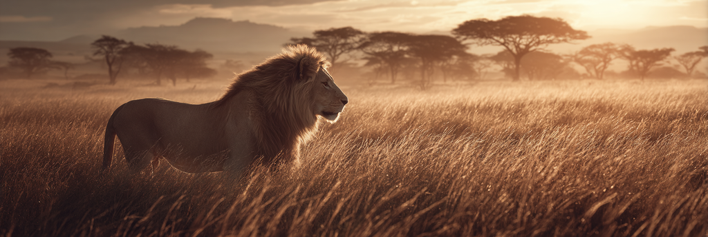 Löwen Im Goldenen Savannenlandschaft Bei Sonnenuntergang | Safari und Wildtiere | Tiere