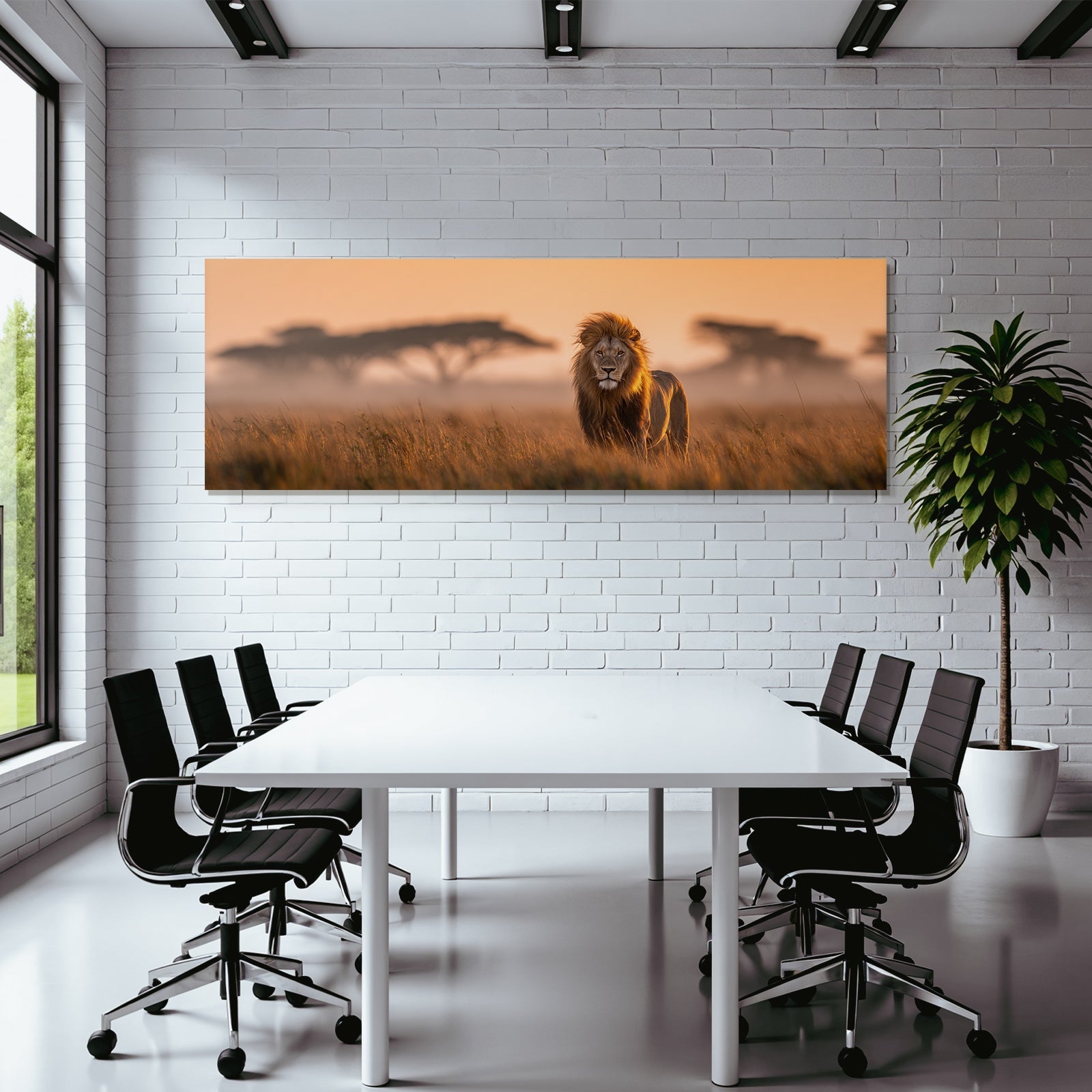 Löwen Im Szenischen Landschaft Im Sonnenuntergang