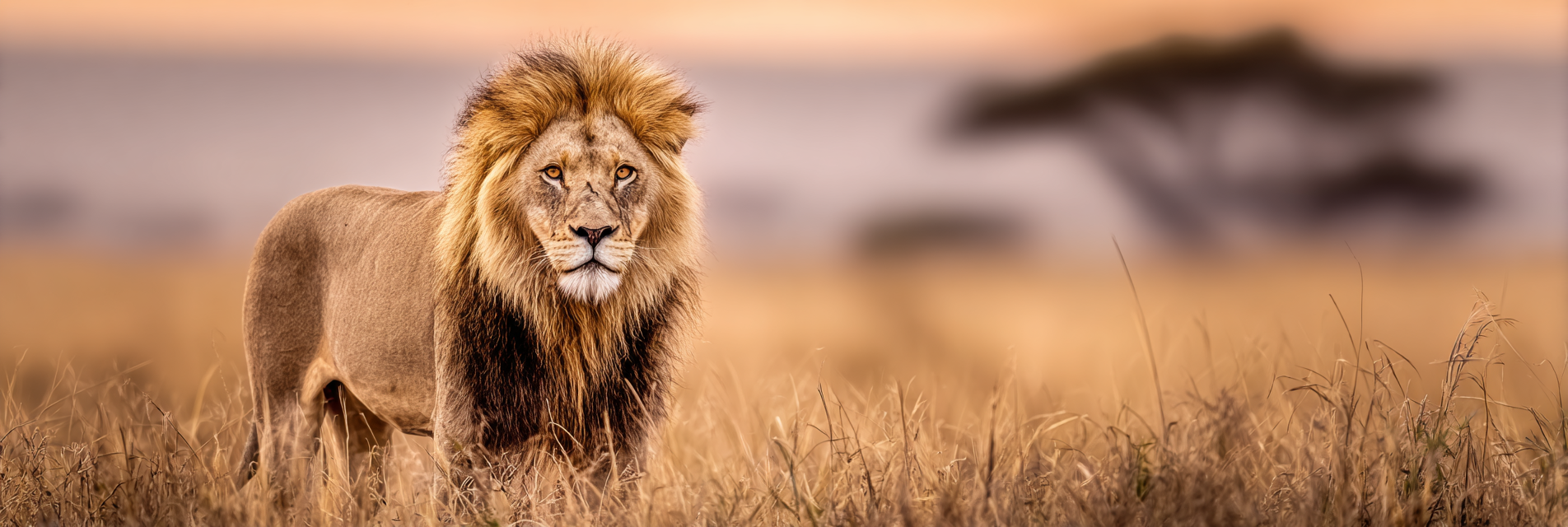 Lwi Sthender In Feld Über Savanne Bei Sonnenuntergang | Safari und Wildtiere | Tiere