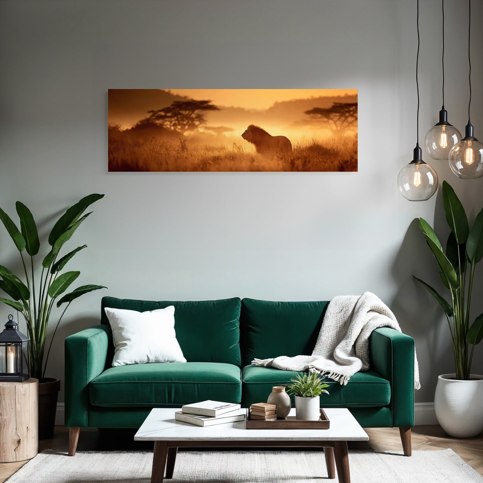 Majestätischer Löwe Im Goldenen Sonnenuntergang Mit Harmonischer Natur
