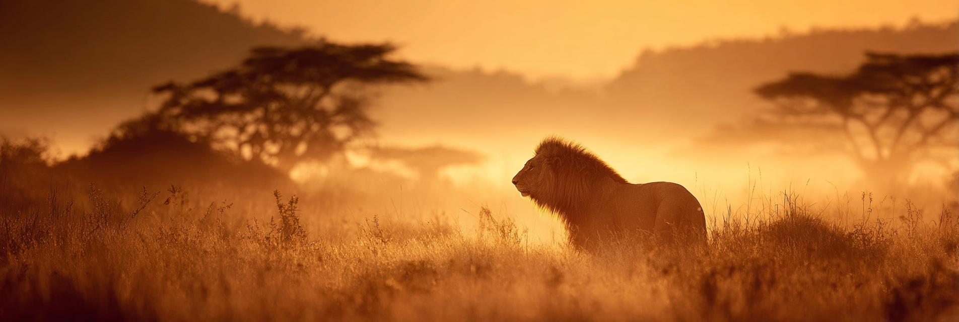Majestätischer Löwe Im Goldenen Sonnenuntergang Mit Harmonischer Natur | Safari und Wildtiere | Tiere