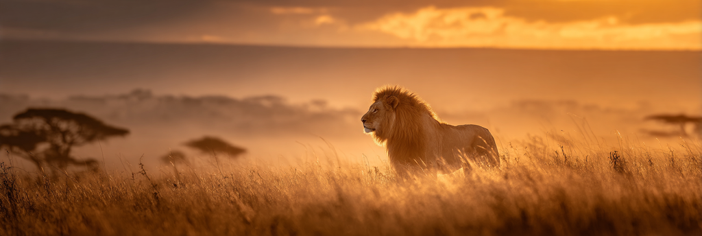Majestätischer Löwe Im Grasland Bei Sonnenuntergang | Safari und Wildtiere | Tiere