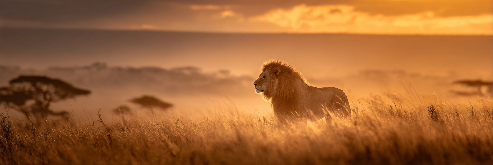 Majestätischer Löwe Im Grasland Bei Sonnenuntergang | Safari und Wildtiere | Tiere