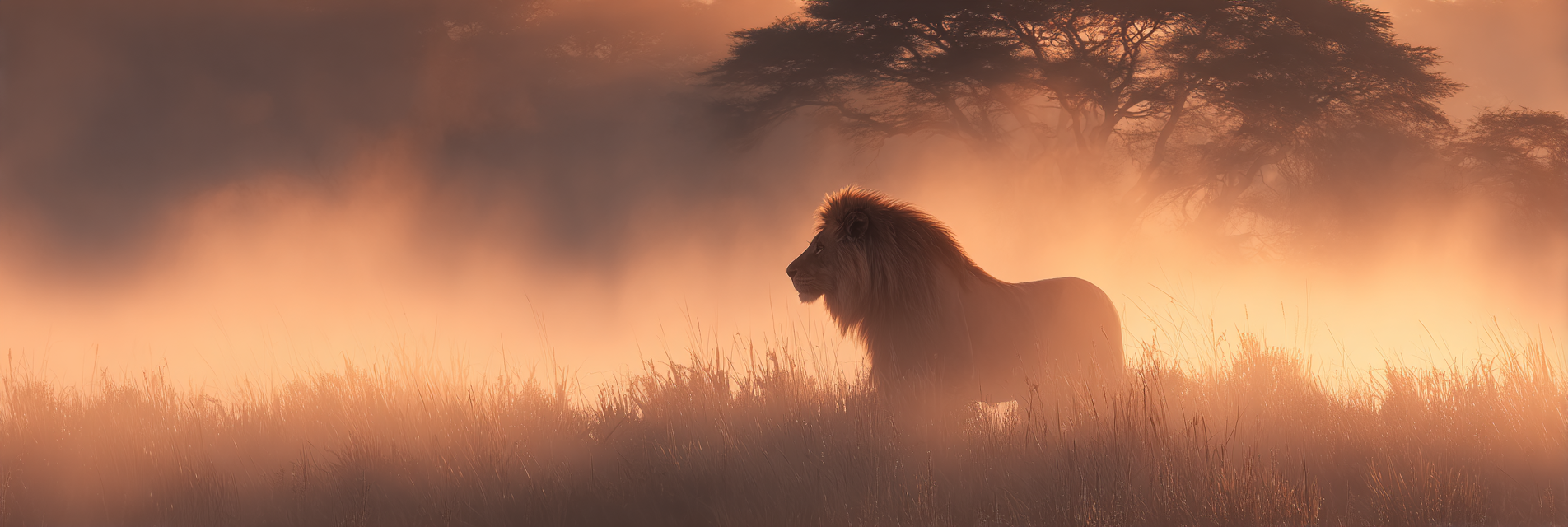 Majestätischer Löwe Im Nebel Morgens Oder Abends | Safari und Wildtiere | Tiere