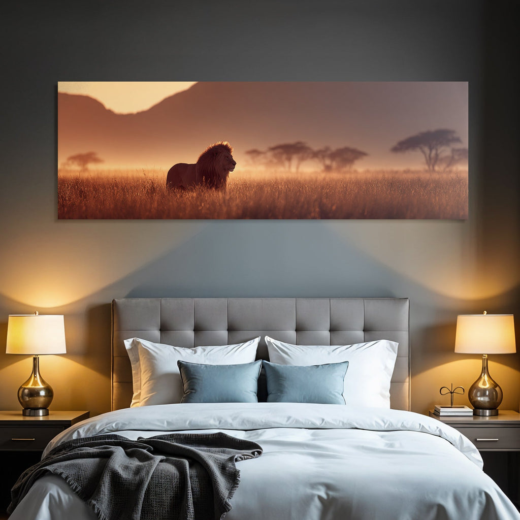 Majestätischer Löwen Im Goldenen Grassland Bei Sonnenaufgang Oder Sonnenuntergang