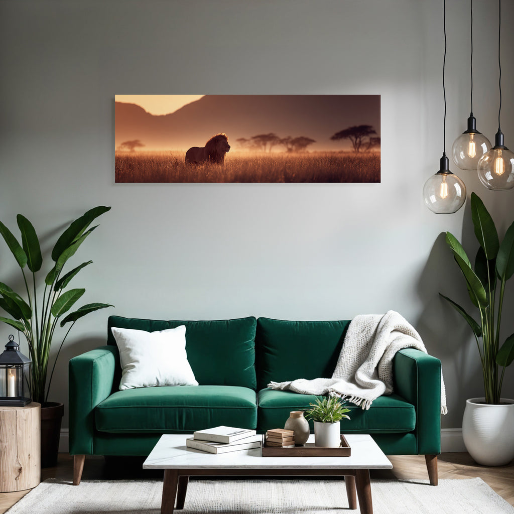 Majestätischer Löwen Im Goldenen Grassland Bei Sonnenaufgang Oder Sonnenuntergang