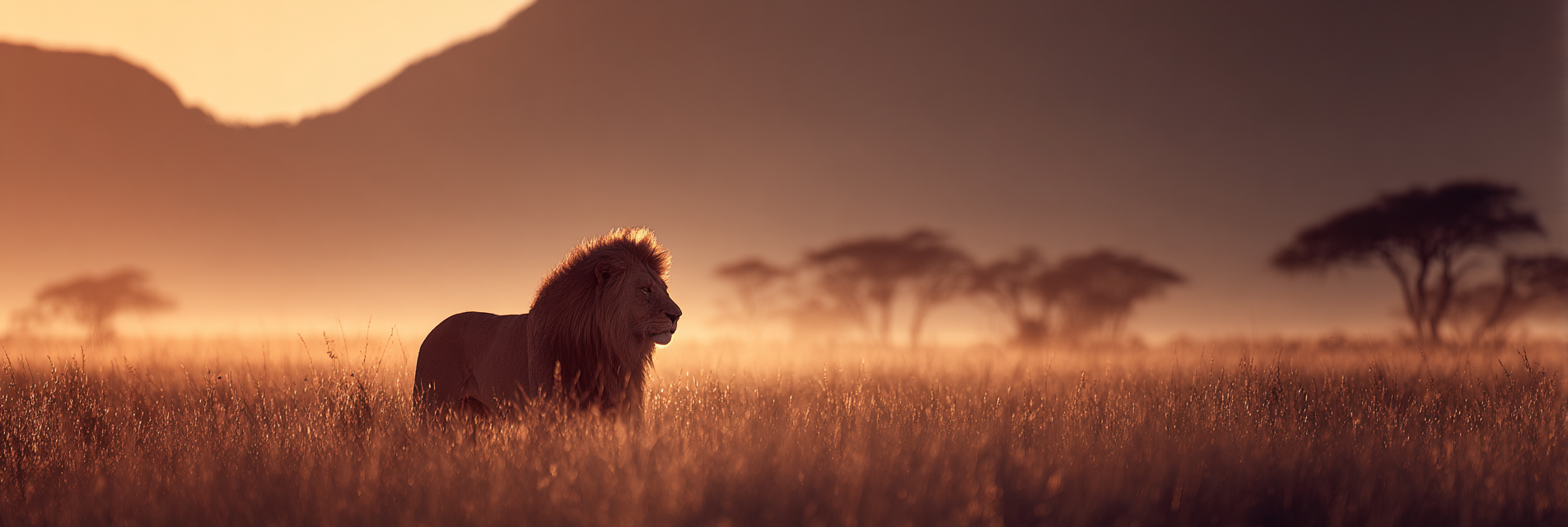 Majestätischer Löwen Im Goldenen Grassland Bei Sonnenaufgang Oder Sonnenuntergang | Safari und Wildtiere | Tiere