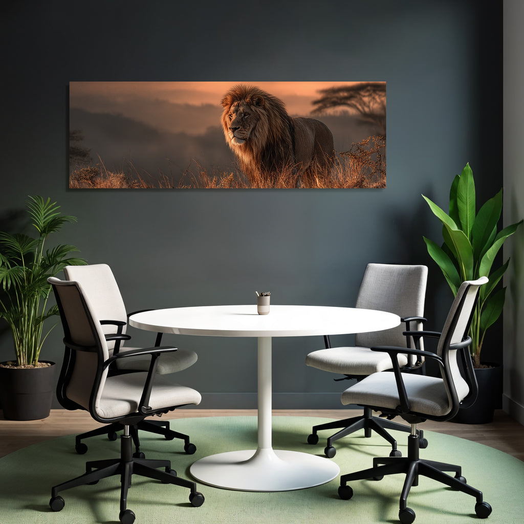 Majestat Lion In Natural Landscape Bei Sonnenaufgang Oder Sonnenuntergang