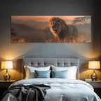 Majestat Lion In Natural Landscape Bei Sonnenaufgang Oder Sonnenuntergang
