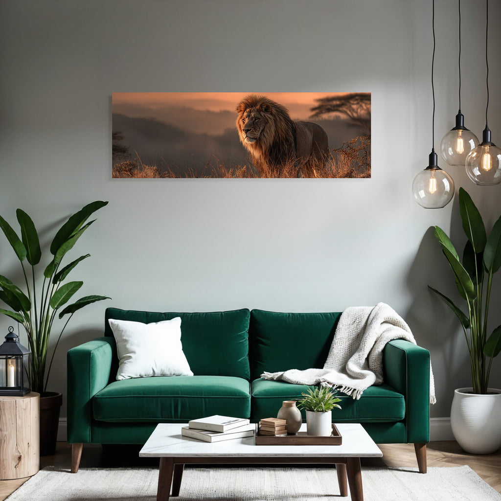 Majestat Lion In Natural Landscape Bei Sonnenaufgang Oder Sonnenuntergang