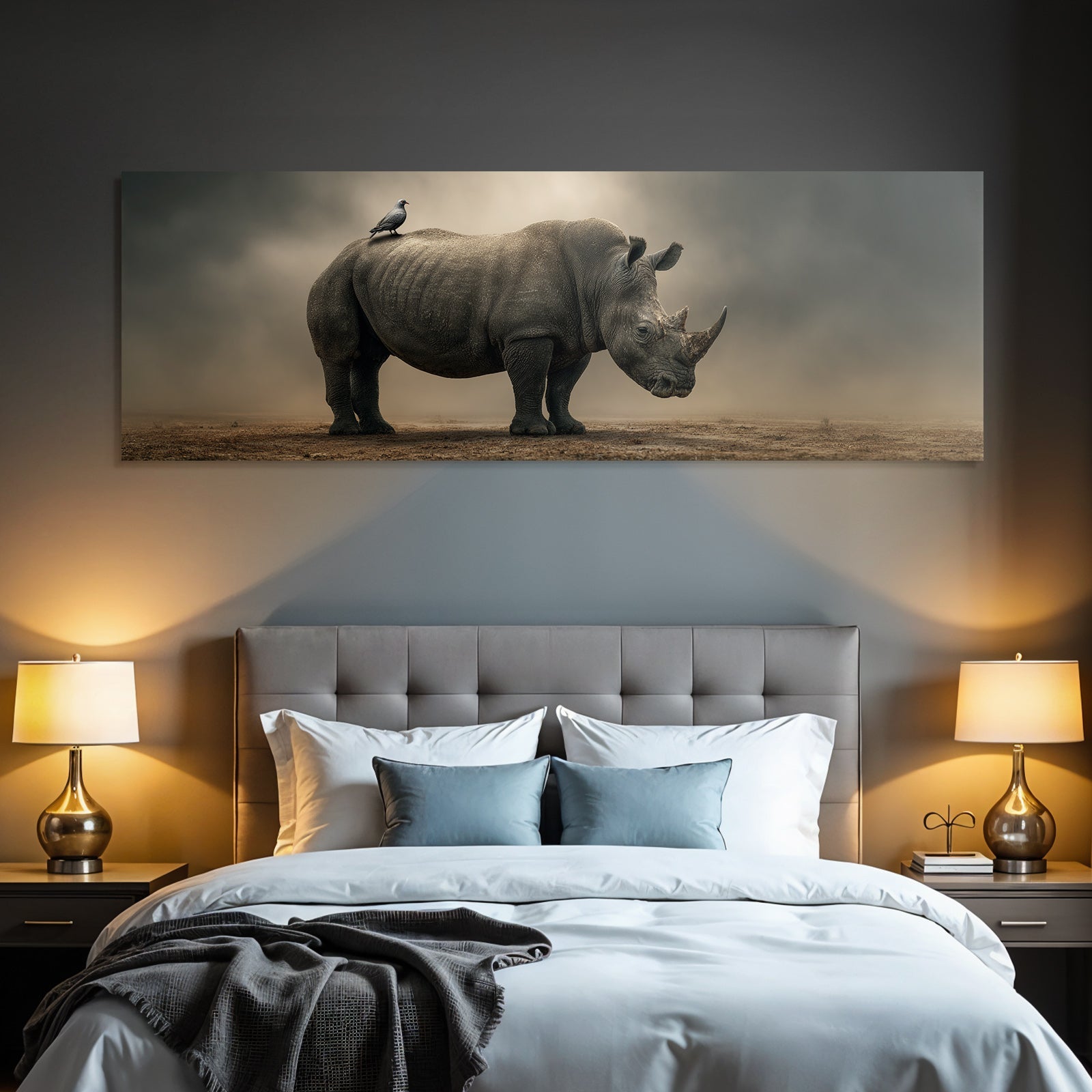 Nashorn Vogel Im Einöde Moodige Umgebung