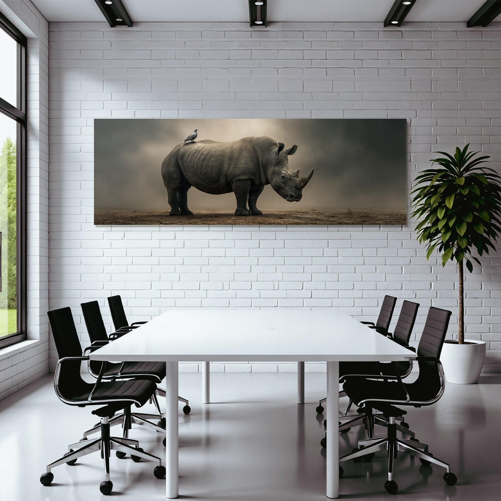 Nashorn Vogel Im Einöde Moodige Umgebung