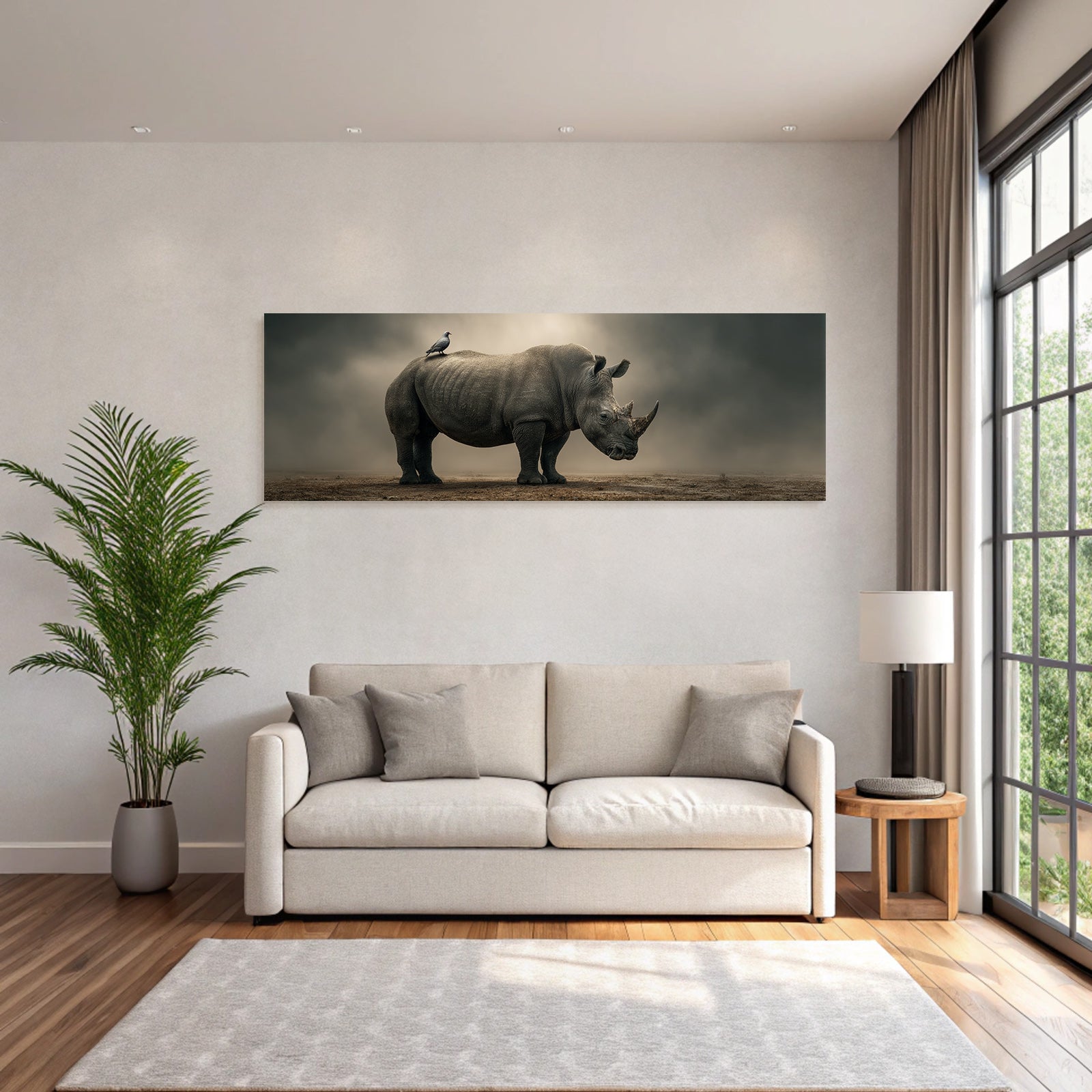 Nashorn Vogel Im Einöde Moodige Umgebung