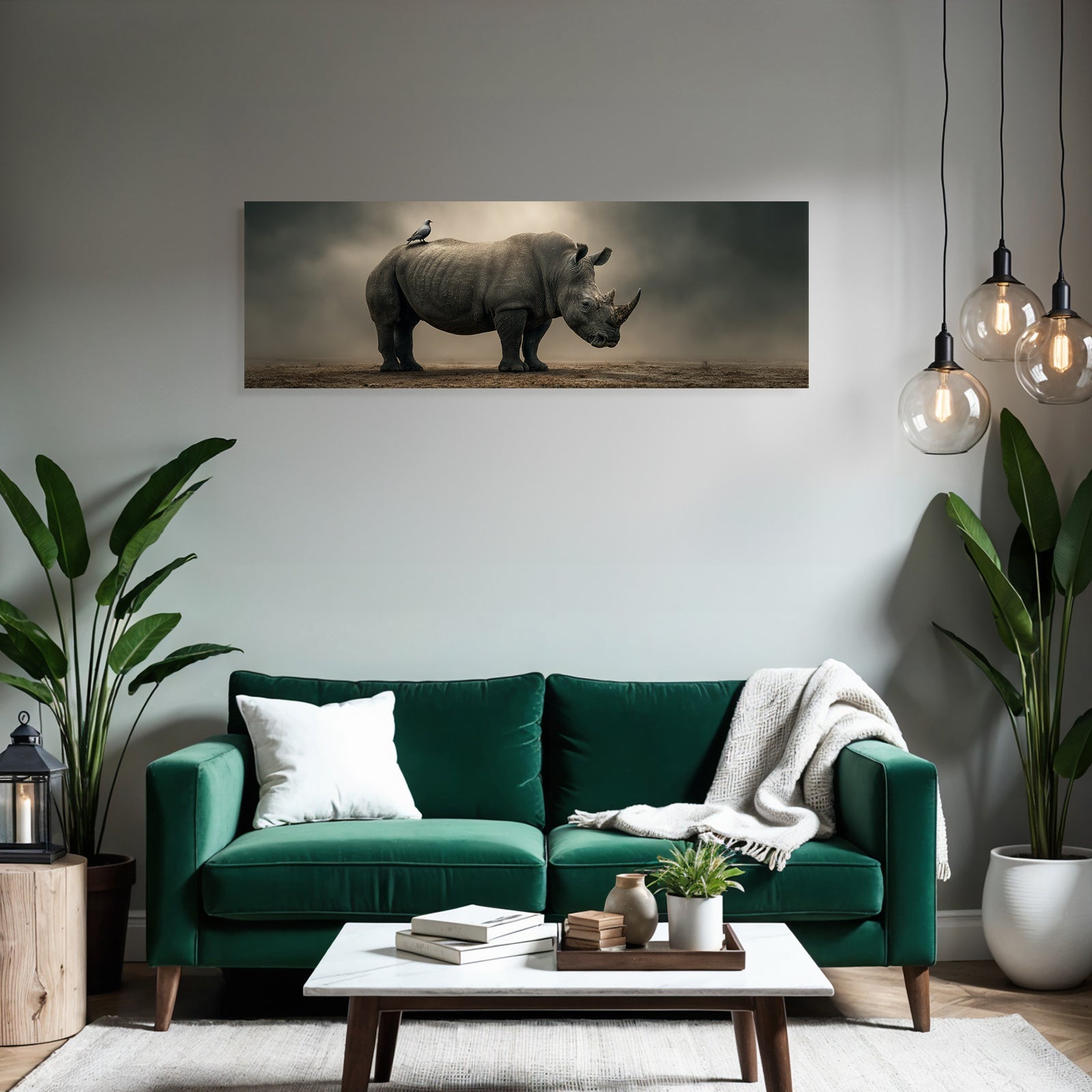 Nashorn Vogel Im Einöde Moodige Umgebung