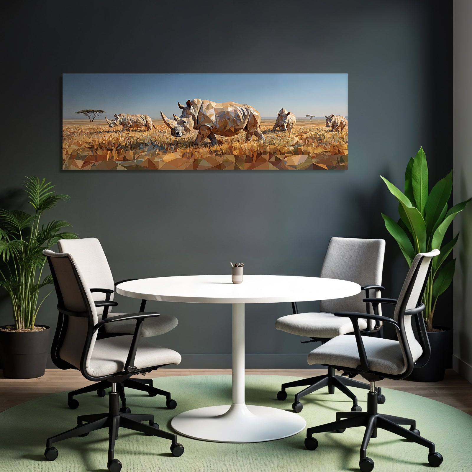 Rhinos Geometrische Kunst In Landschaft