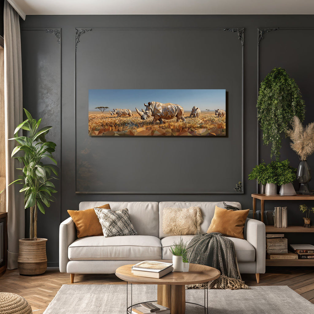 Rhinos Geometrische Kunst In Landschaft