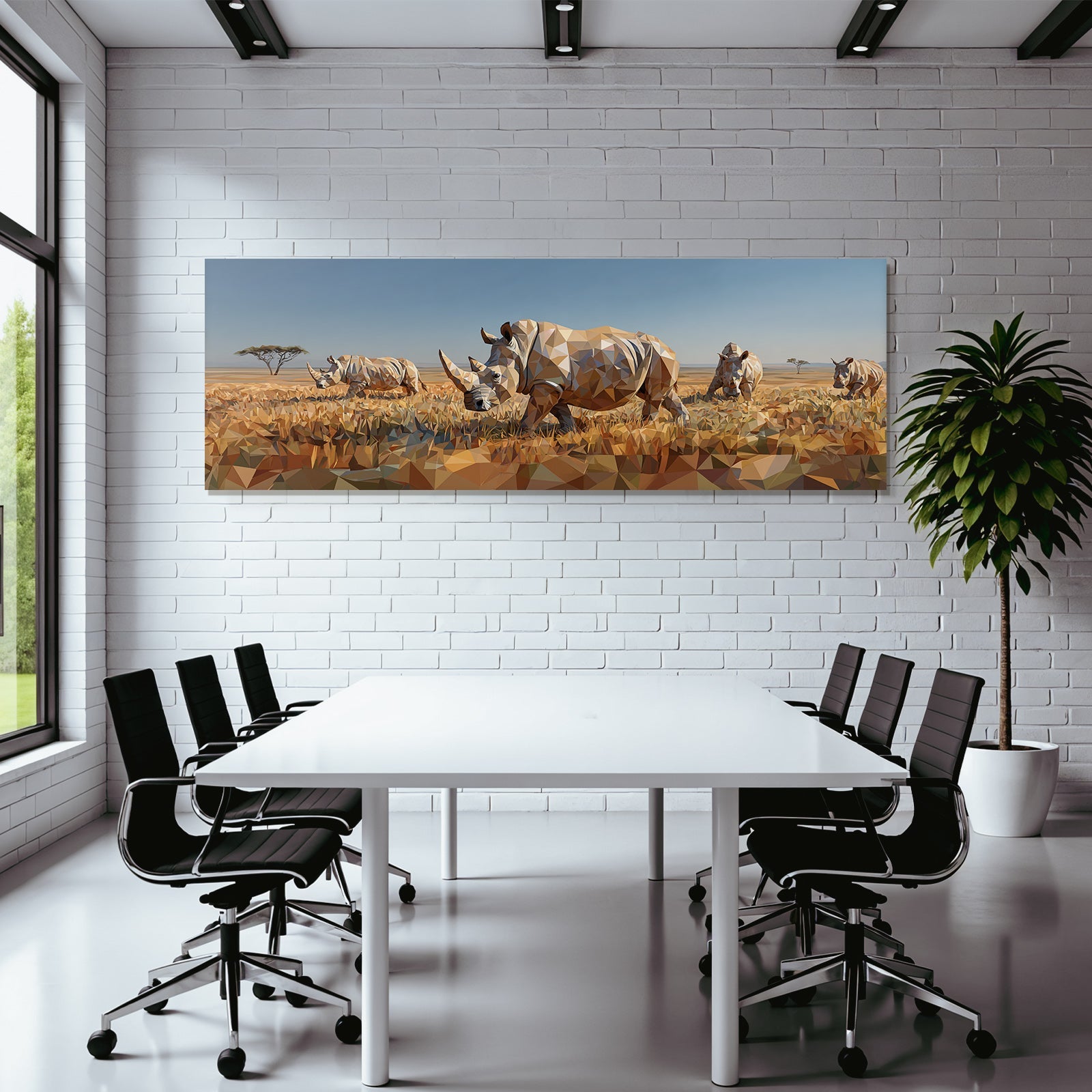 Rhinos Geometrische Kunst In Landschaft