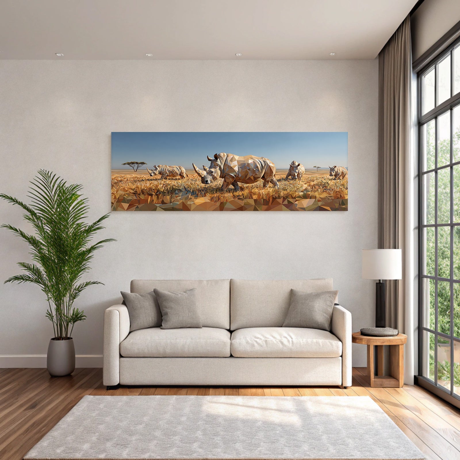 Rhinos Geometrische Kunst In Landschaft