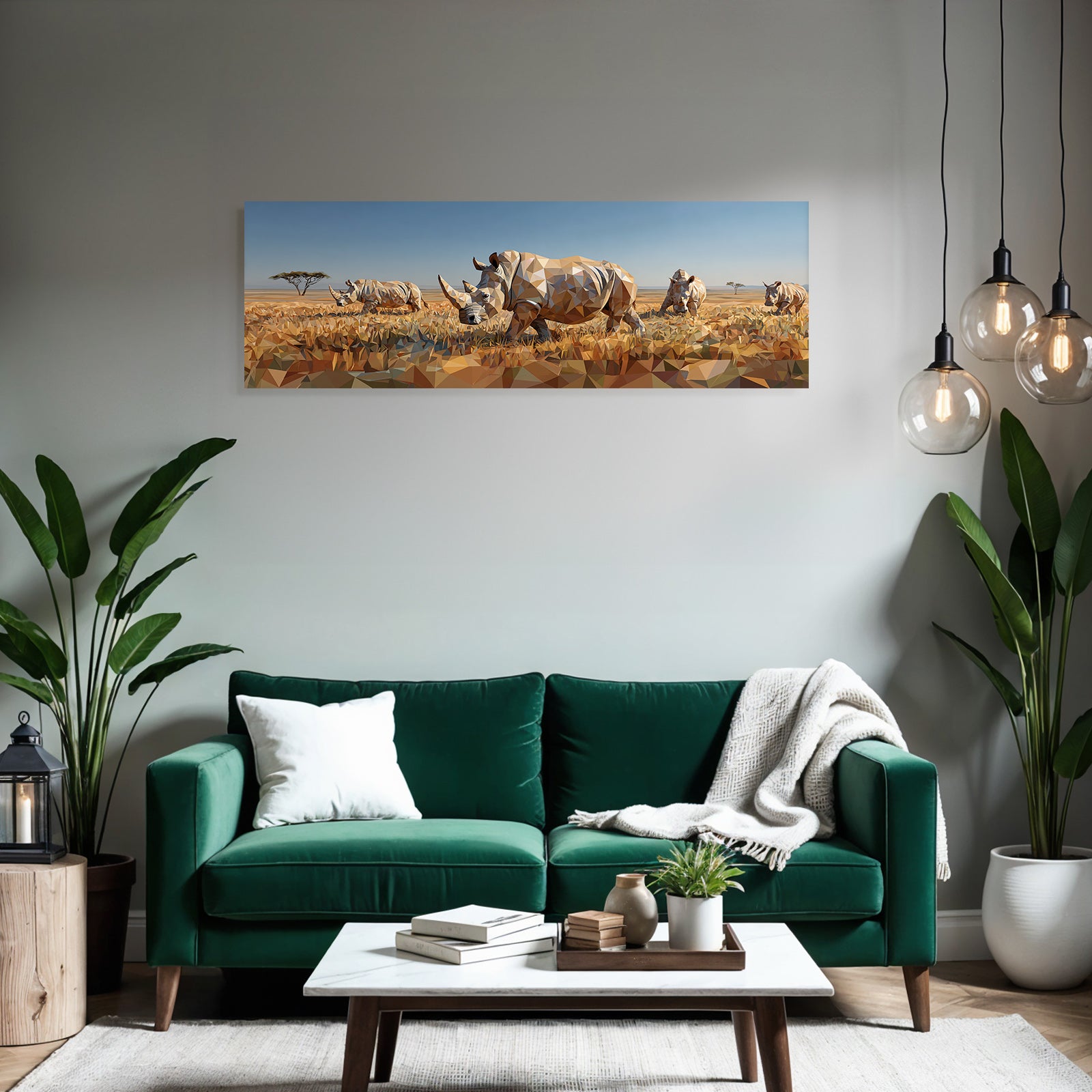 Rhinos Geometrische Kunst In Landschaft