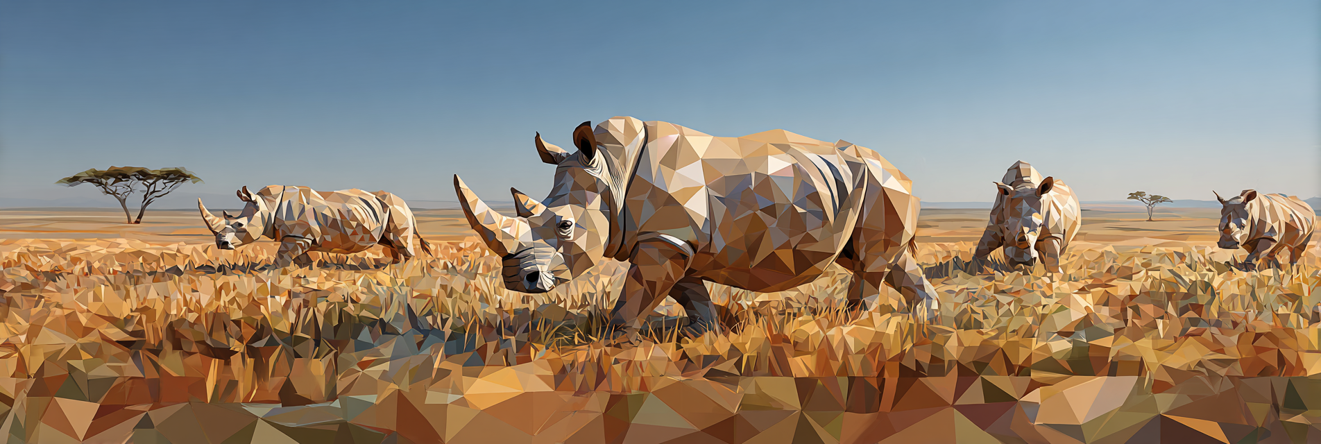Rhinos Geometrische Kunst In Landschaft | Safari und Wildtiere | Tiere