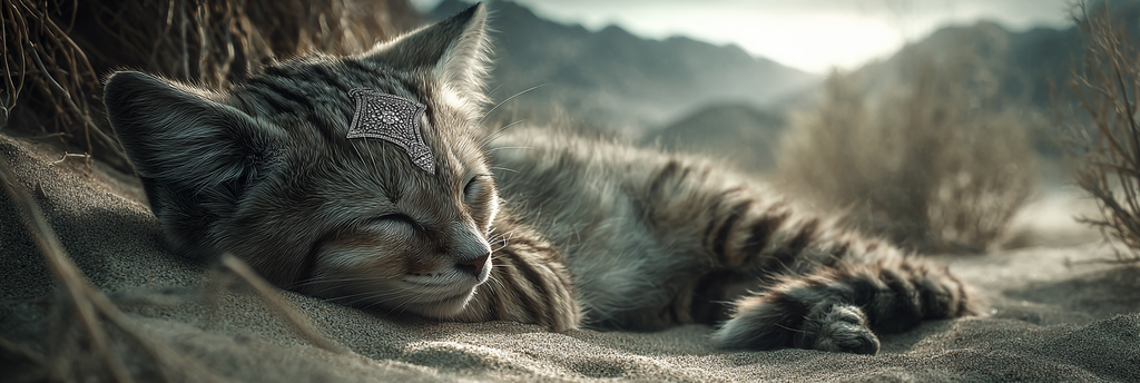 Schlafende Wildkatze Im Sand Mit Bergen Im Hintergrund Tranquility | Safari und Wildtiere | Tiere