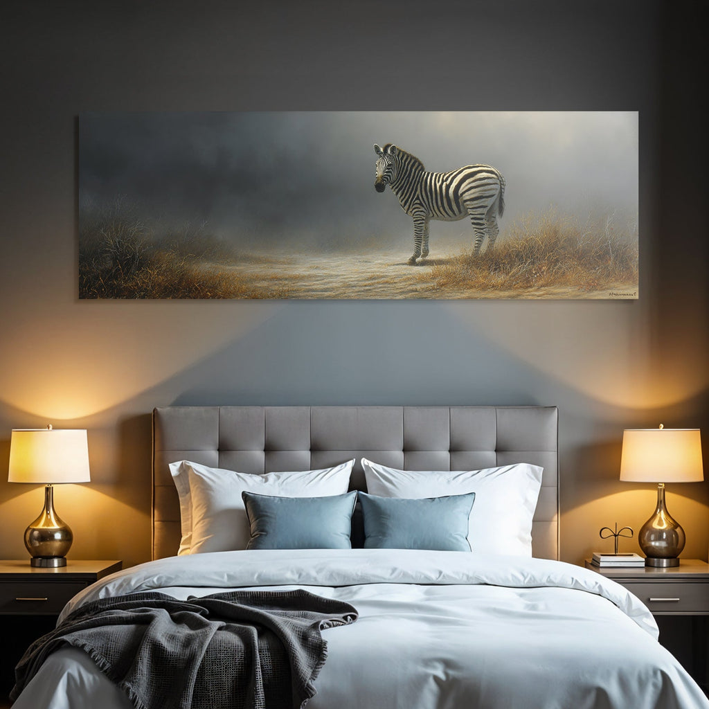 Zebra Im Nebel Mit Trockenem Gras Stille Natur
