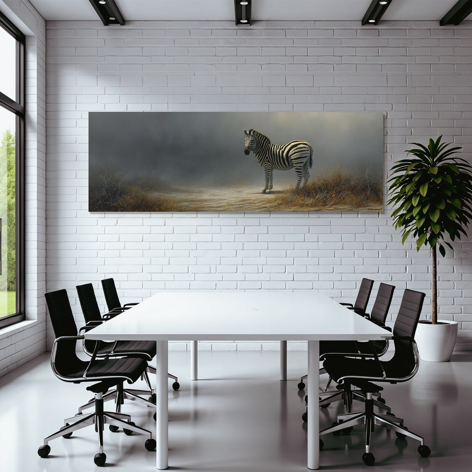Zebra Im Nebel Mit Trockenem Gras Stille Natur