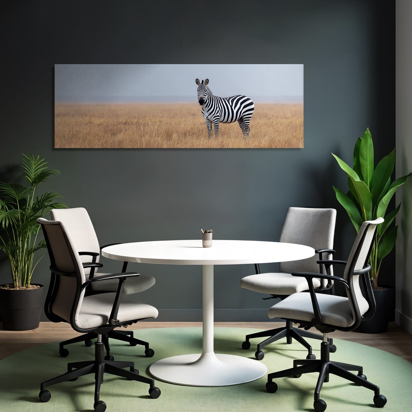 Zebra In Einer Grüne Wiese Mit Einer Naturlichen Umgebung