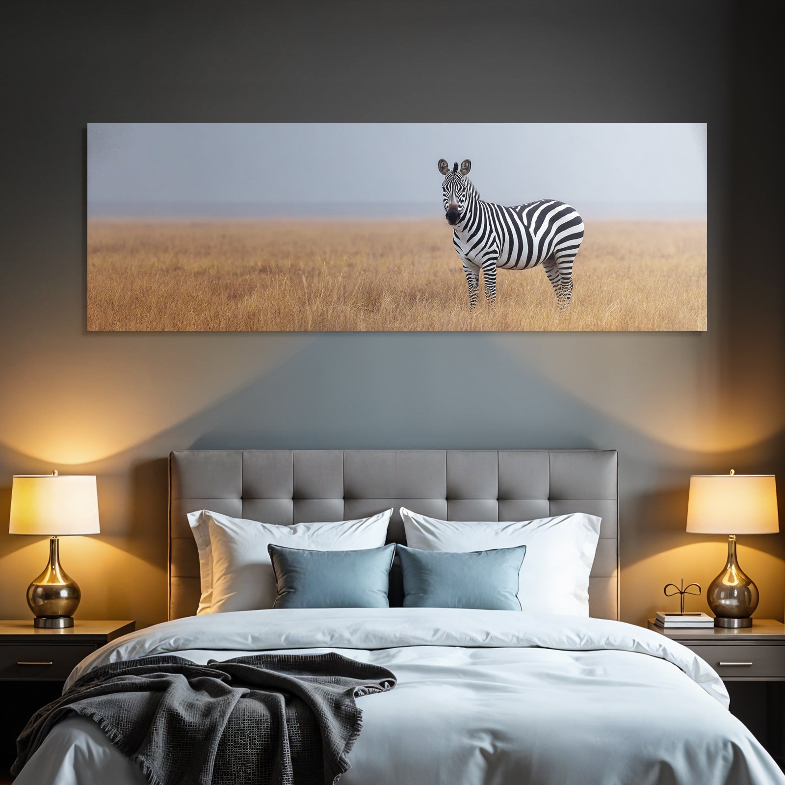 Zebra In Einer Grüne Wiese Mit Einer Naturlichen Umgebung